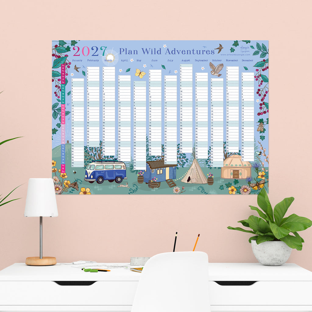 2027 Wall Planner, Year to View Wild Adventures Wall Calendar
