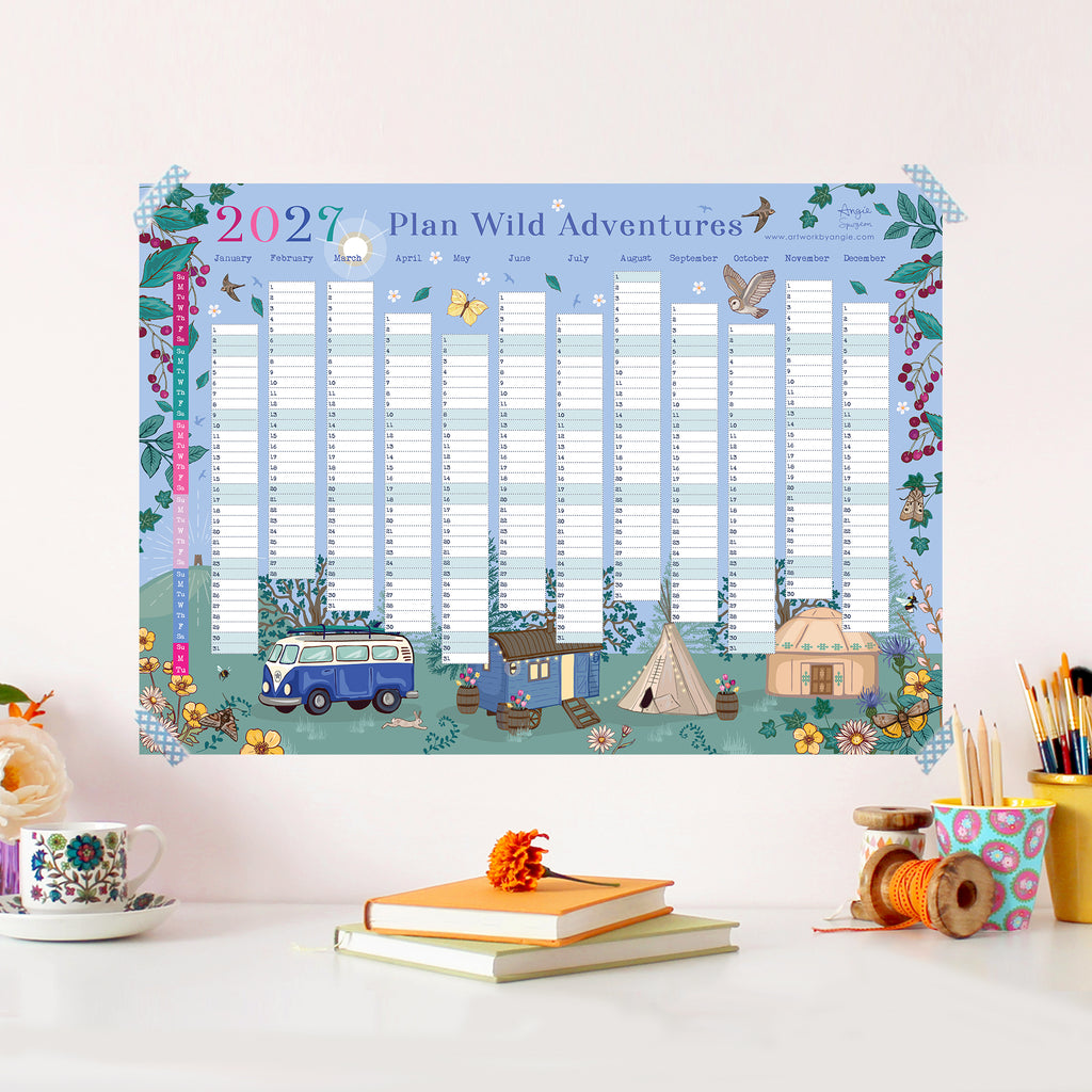 2027 Wall Planner, Year to View Wild Adventures Wall Calendar