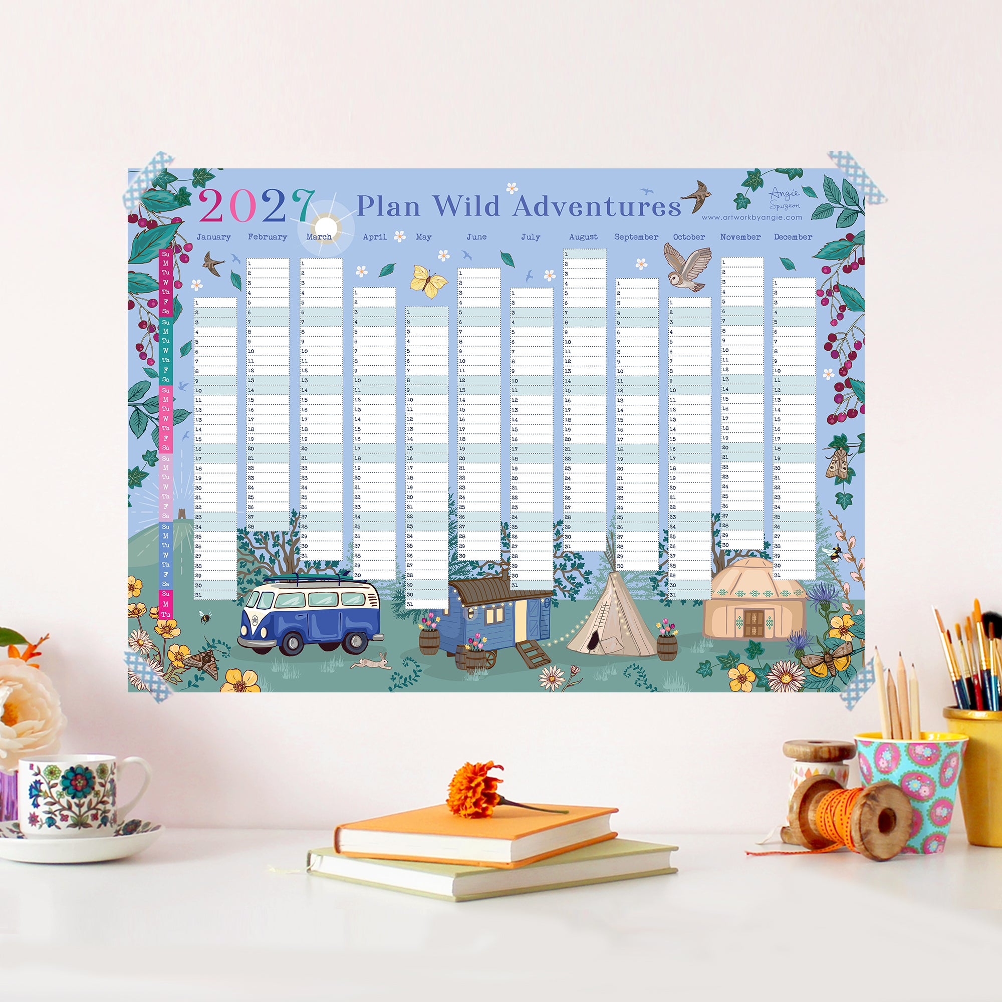 2027 Wall Planner, Year to View Wild Adventures Wall Calendar