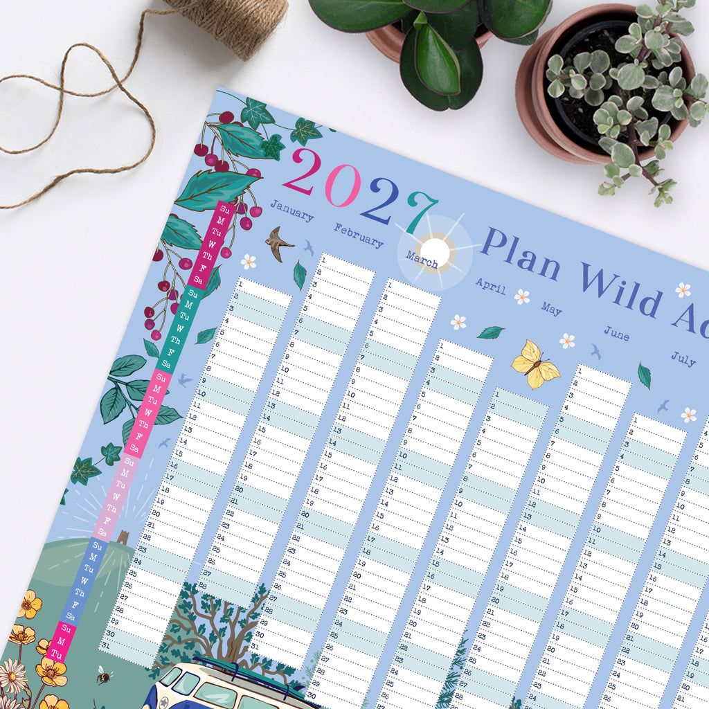 2027 Wall Planner, Year to View Wild Adventures Wall Calendar