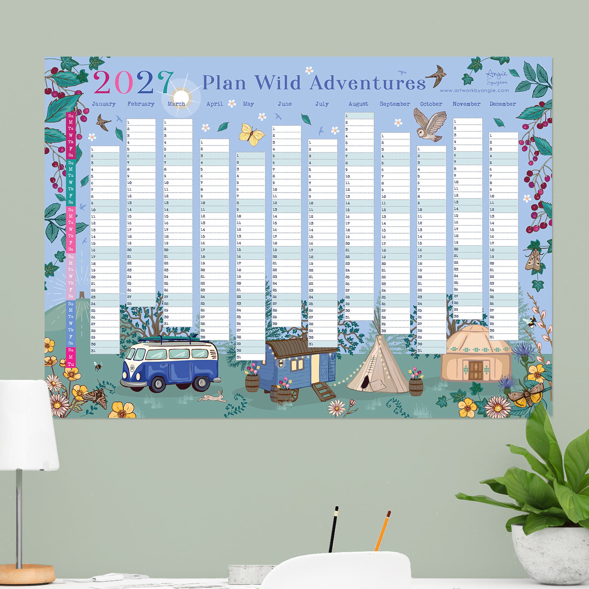 2027 Wall Planner, Year to View Wild Adventures Wall Calendar