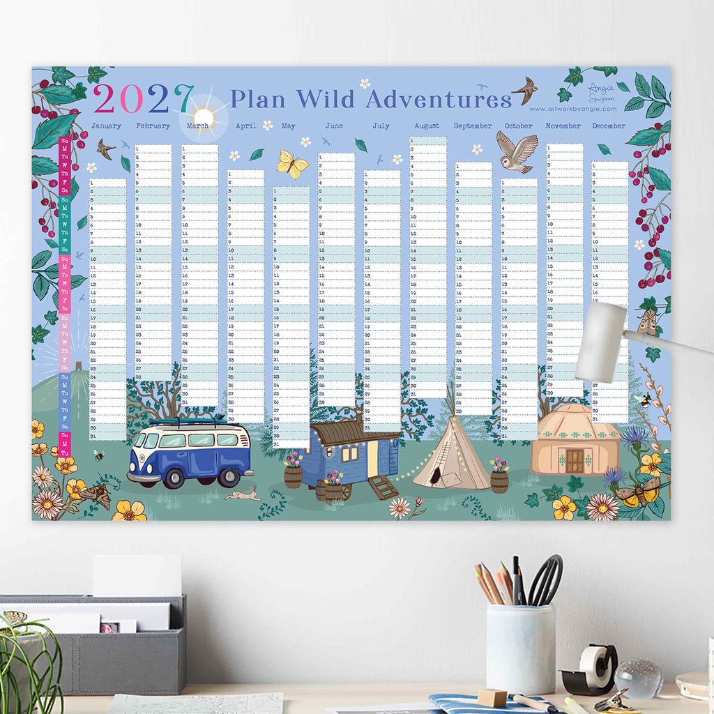 2027 Wall Planner, Year to View Wild Adventures Wall Calendar