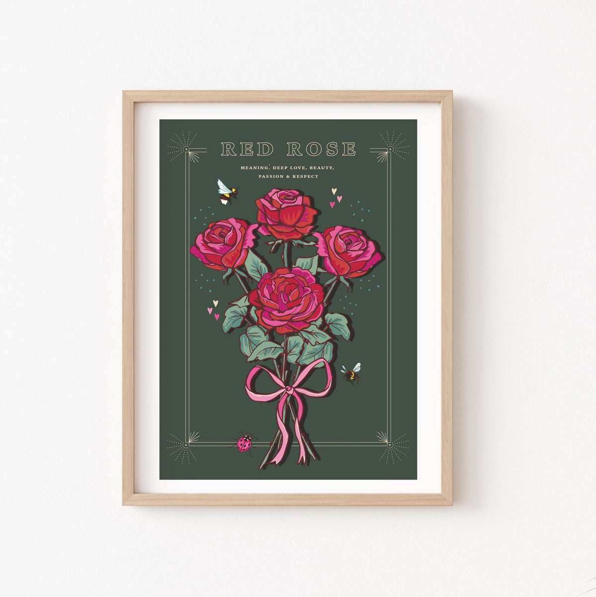 Red Rose Wall Art Print, Flower Meaning Illustration Print