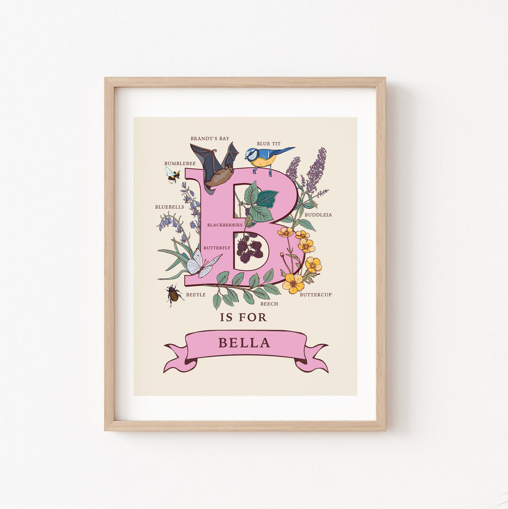 Personalised Monogram Initial Letter B, Nature Guide Wall Art Print