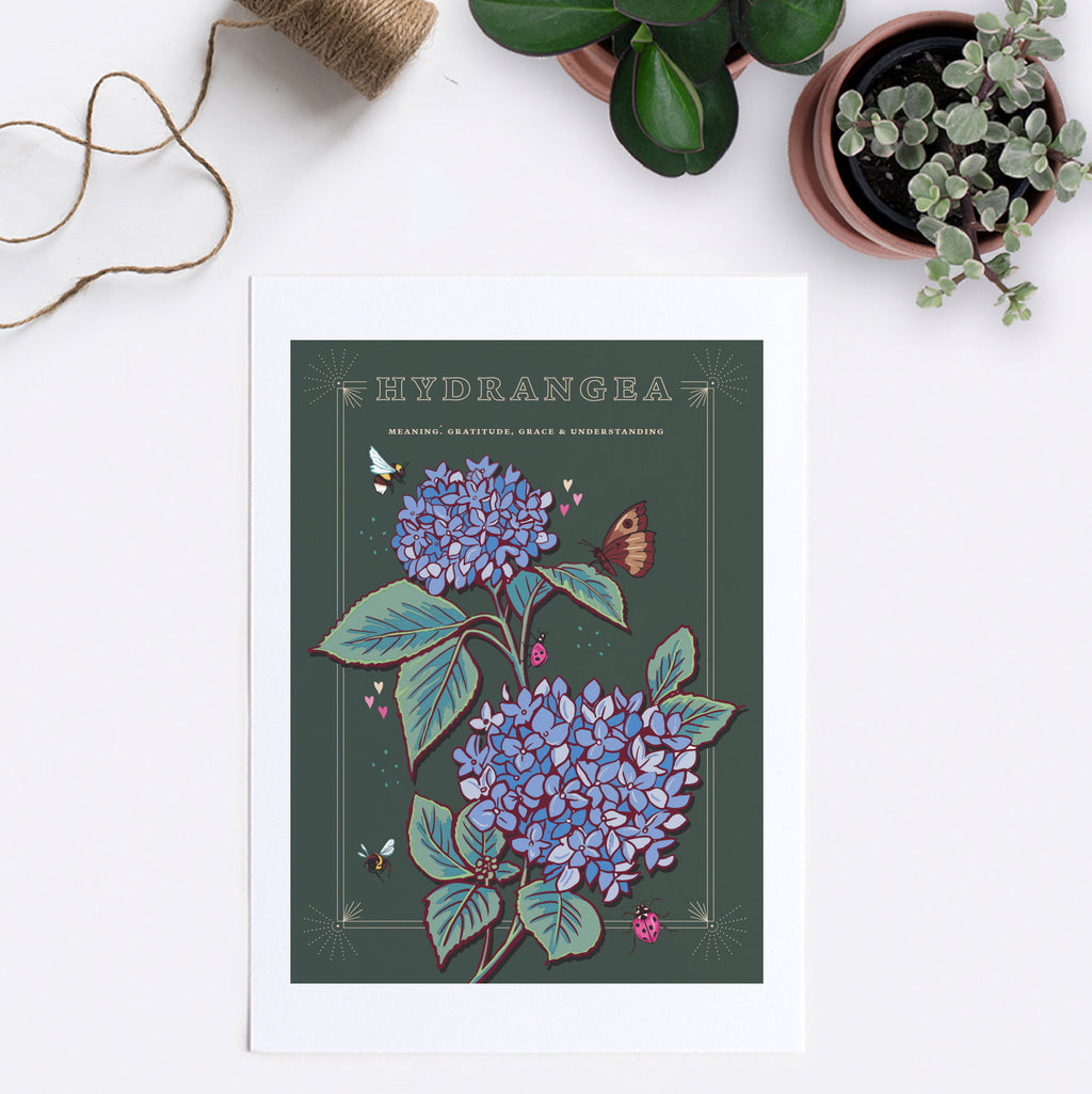 Hydrangea Wall Art Print, Grace & Gratitude Flower Illustration Print