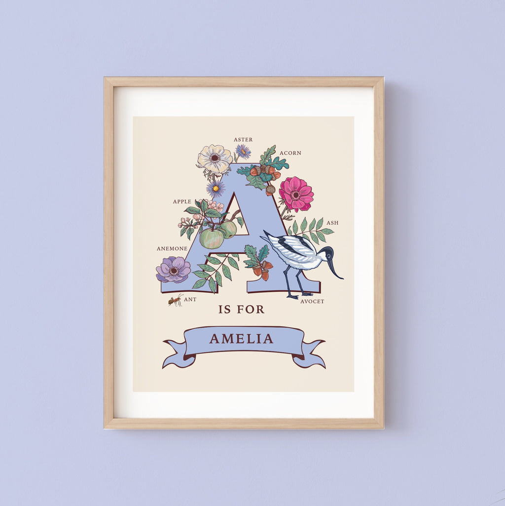Personalised Monogram Initial Letter A, Nature Guide Wall Art Print