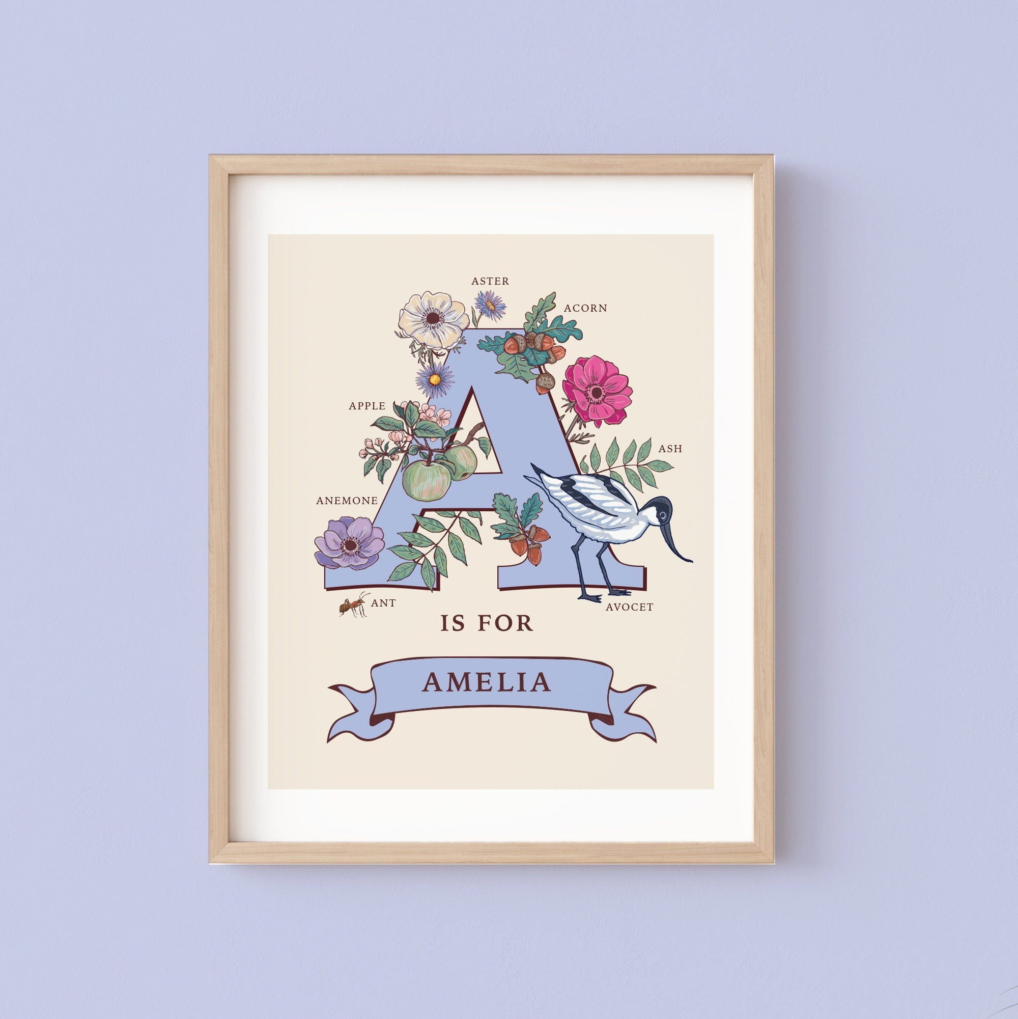Personalised Monogram Initial Letter A, Nature Guide Wall Art Print