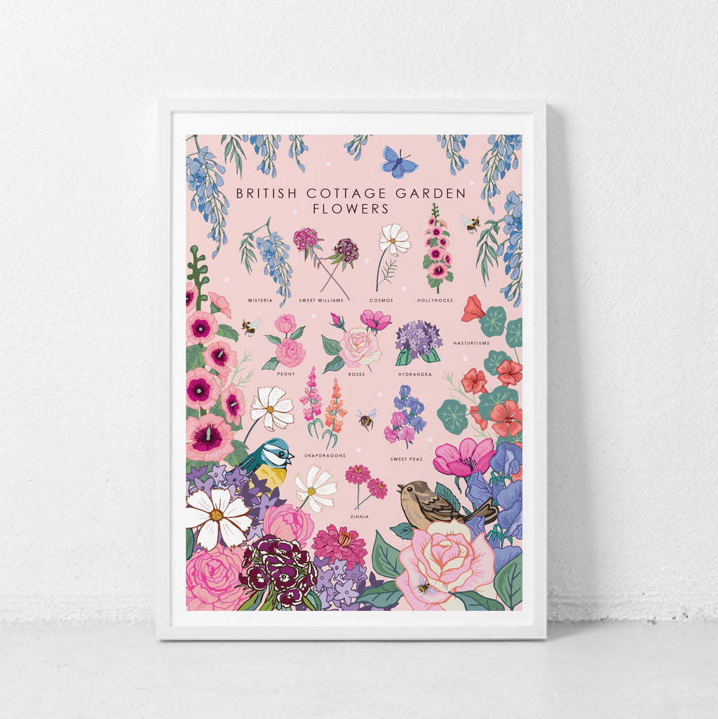 British Cottage Garden Flowers Nature Guide Wall Art Print