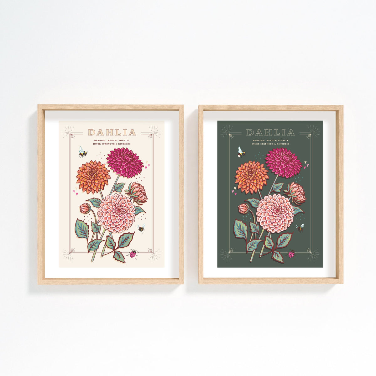 Dahlia Wall Art Print, Flower Meaning Illustration Print