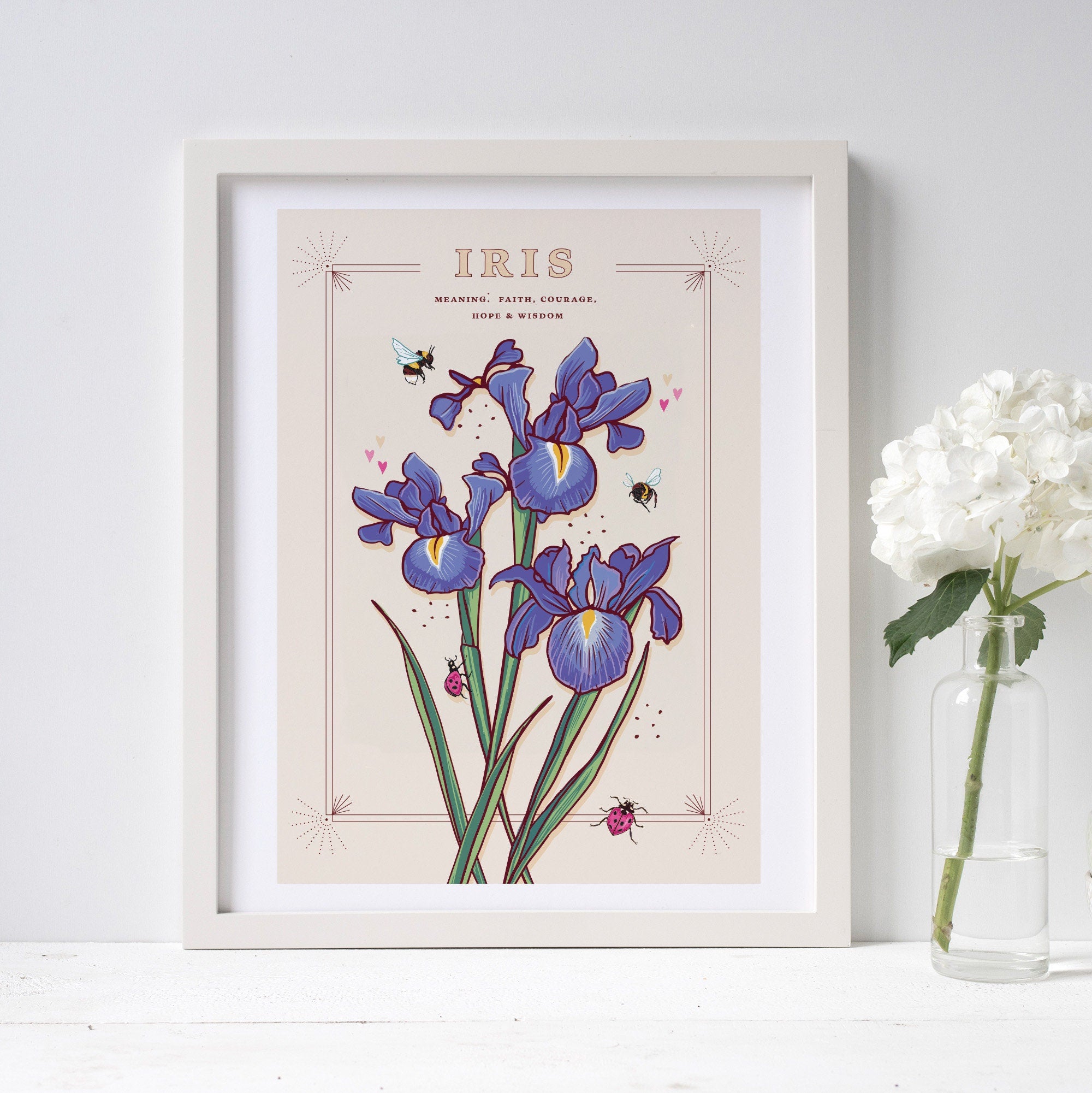 Iris Wall Art Print, Flower Meaning Illustration Print