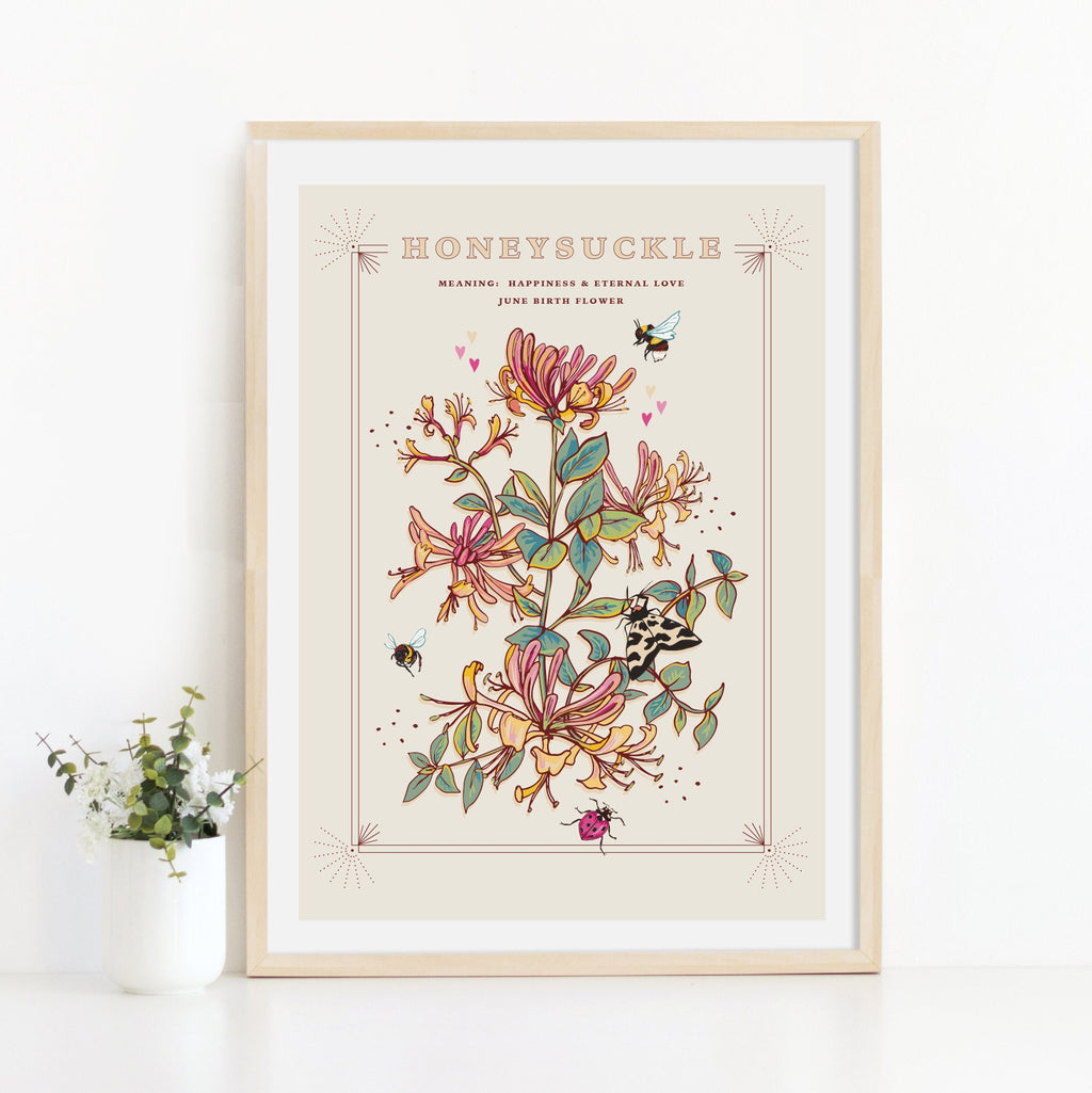 Honeysuckle June Birth Flower Wall Art Print