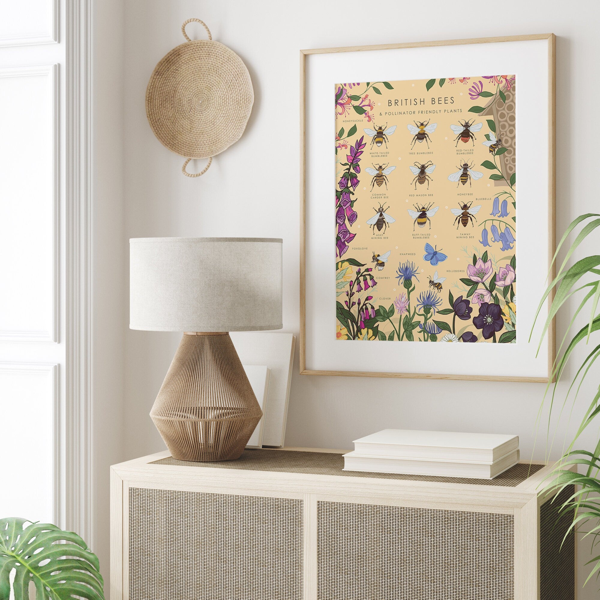 British Bees and Pollinator Friendly Plants Nature Guide Print