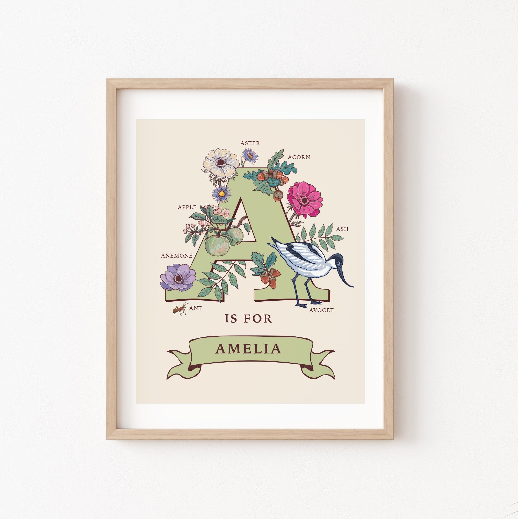 Personalised Monogram Initial Letter A, Nature Guide Wall Art Print