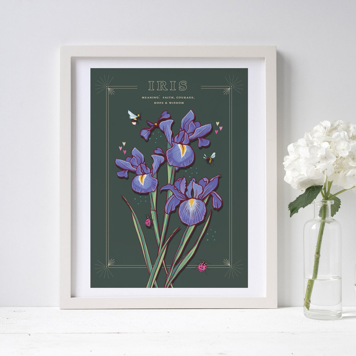 Iris Wall Art Print, Flower Meaning Illustration Print
