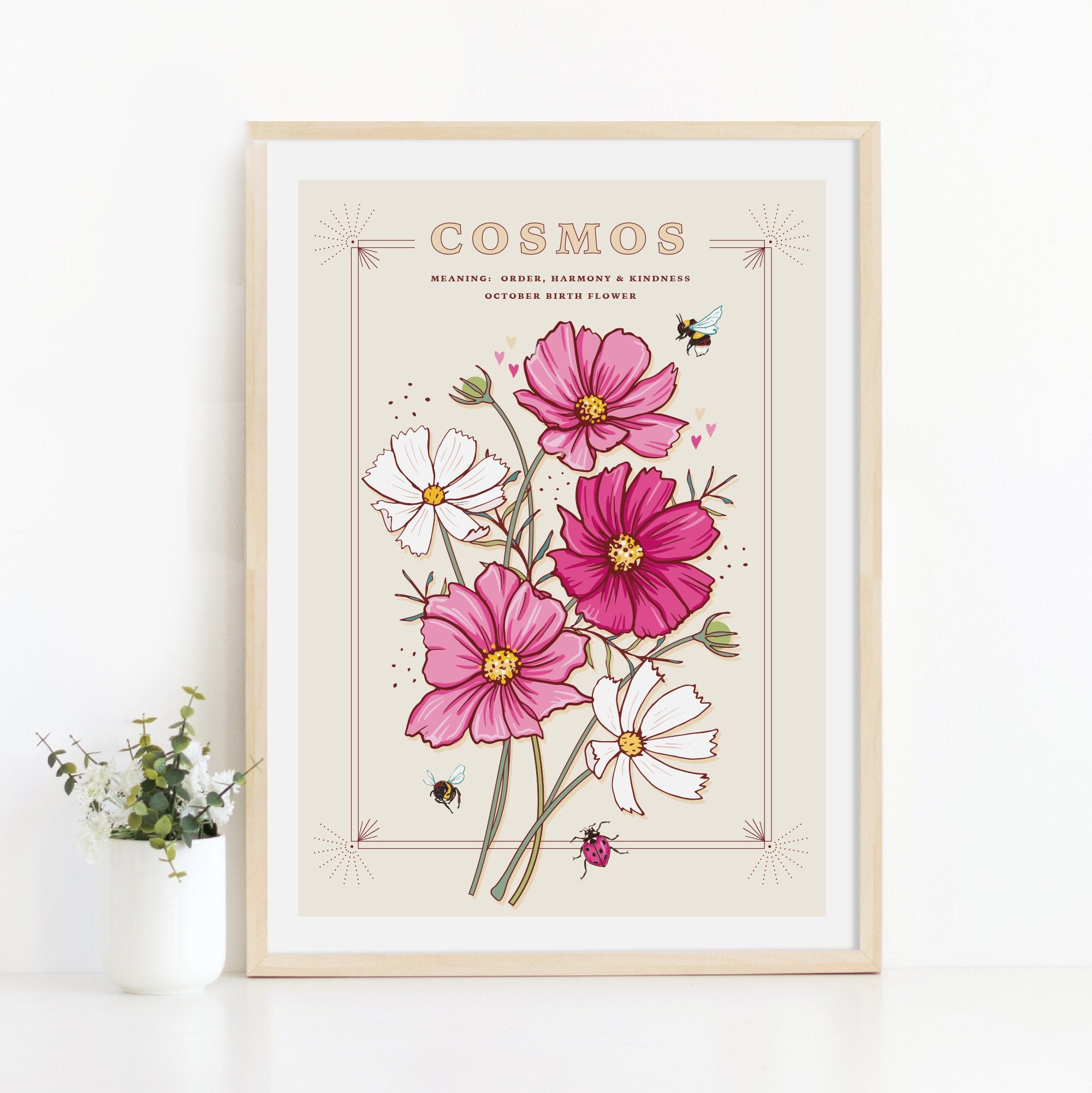 Cosmos October Birth Flower Wall Art Print