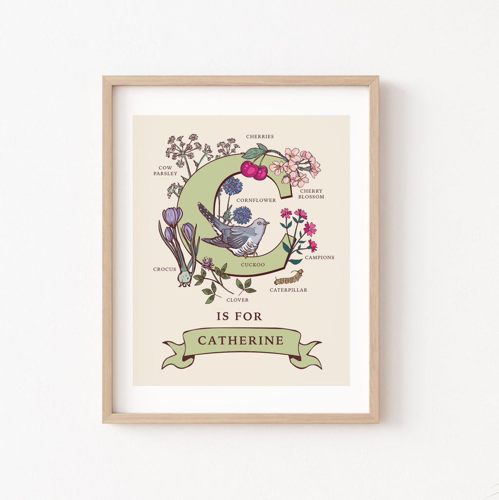Personalised Monogram Initial Letter C, Nature Guide Wall Art Print