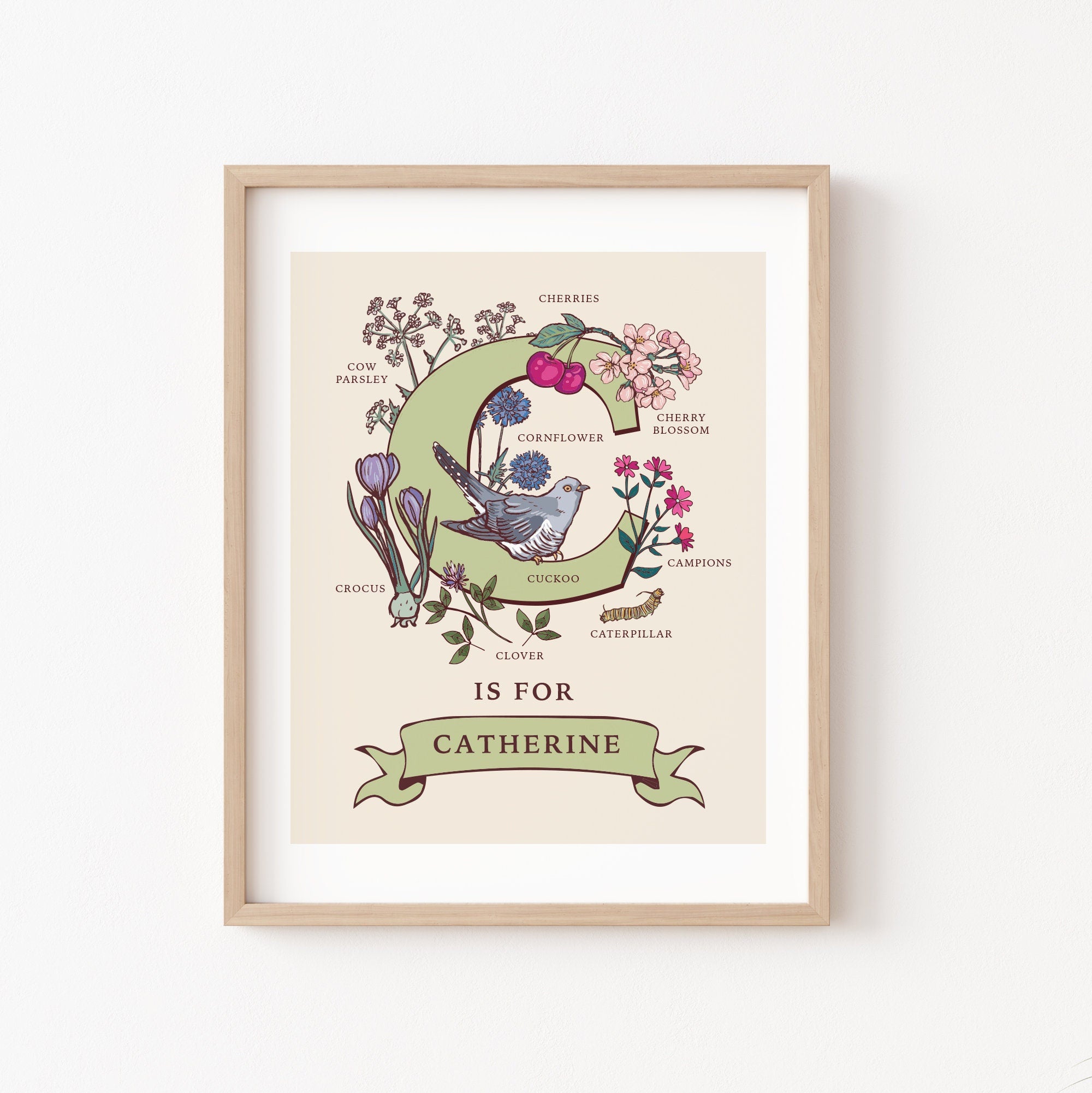 Personalised Monogram Initial Letter C, Nature Guide Wall Art Print