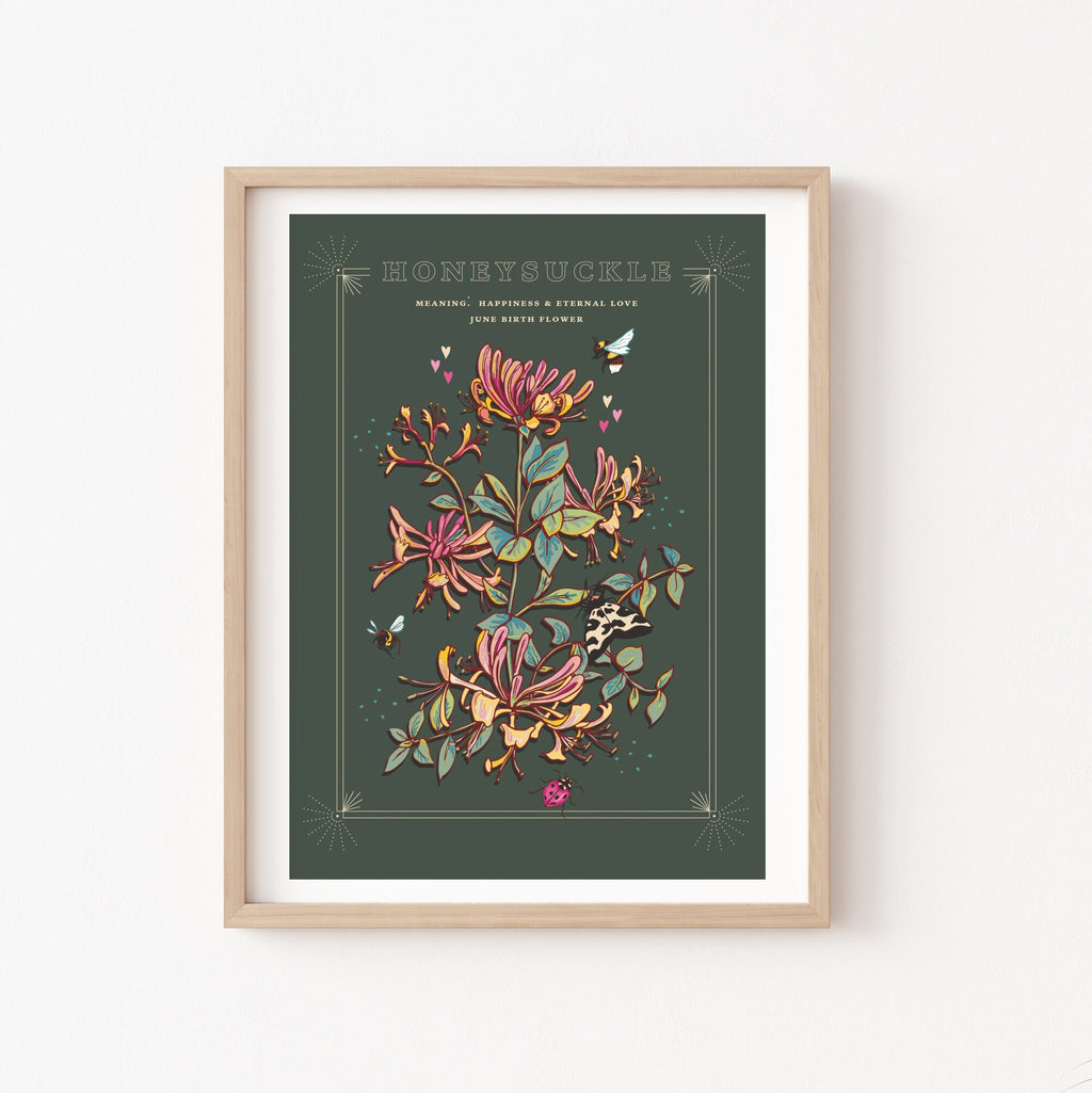 Honeysuckle June Birth Flower Wall Art Print