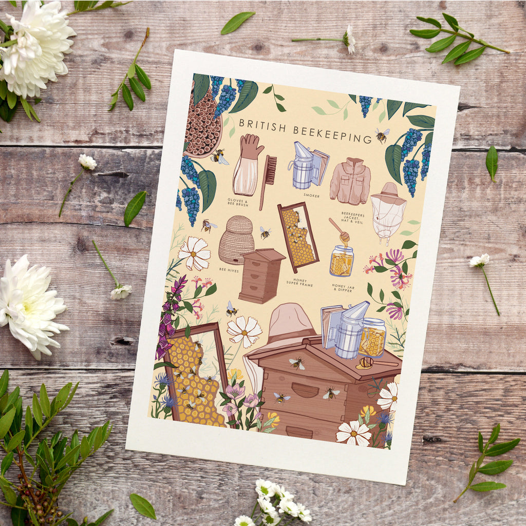British Beekeeping Nature Guide Wall Art Print