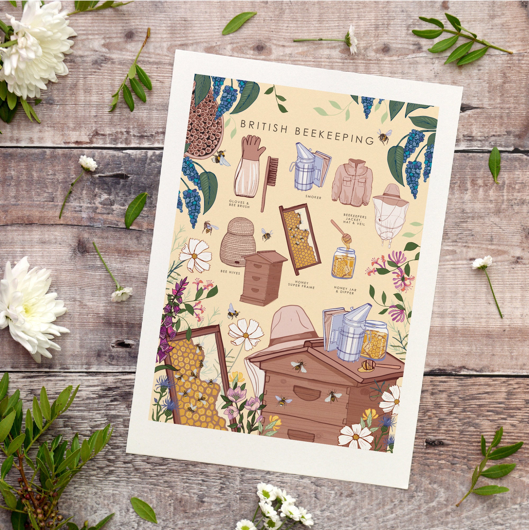 British Beekeeping Nature Guide Wall Art Print