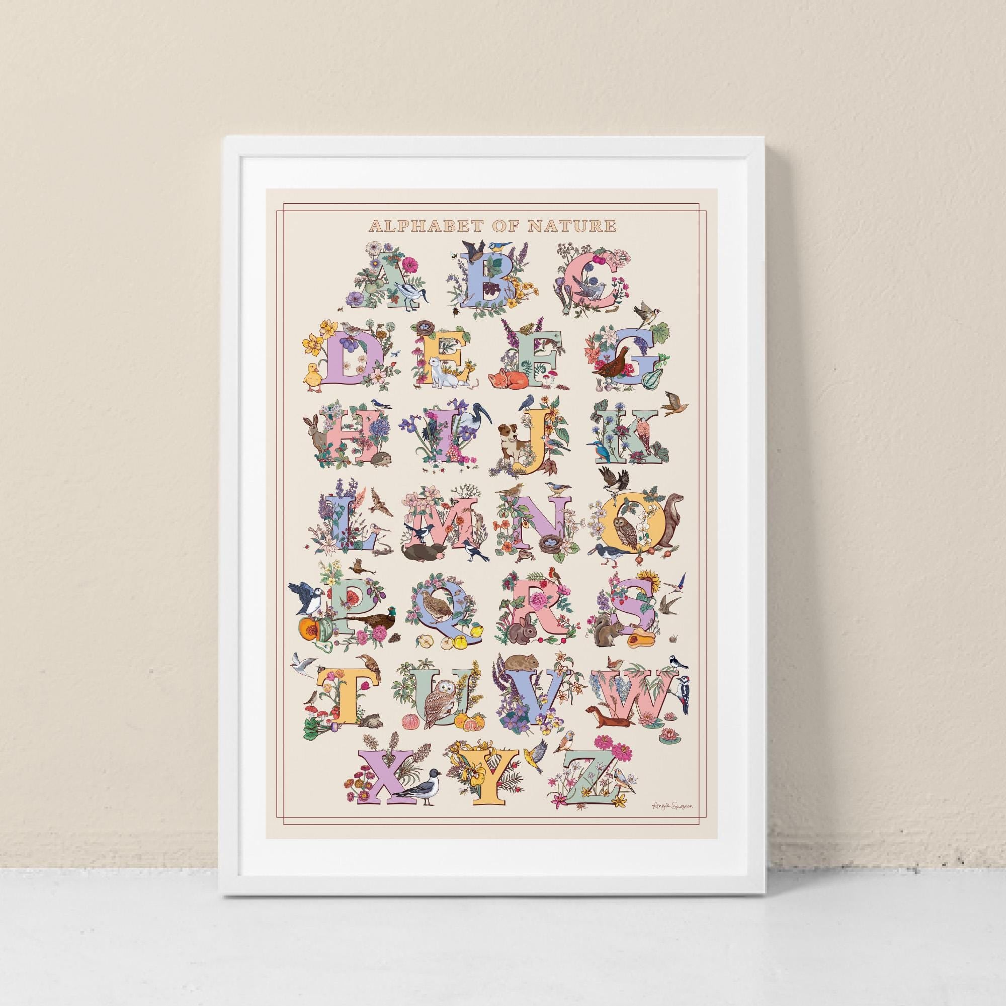 A to Z of Nature Alphabet Wall Art Print A4 size