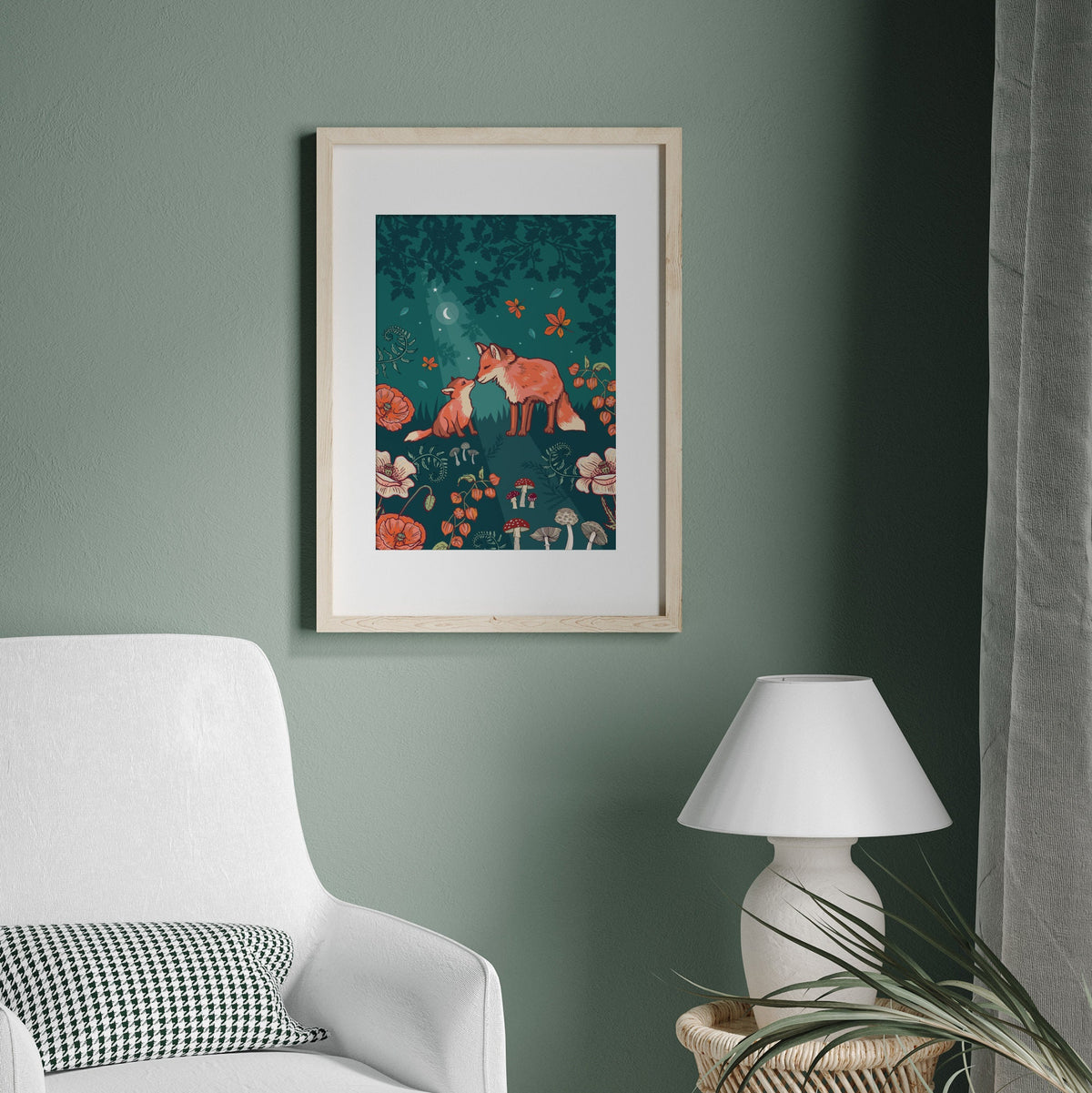 Fox and Cub in Autumn Woodland Nursery Print