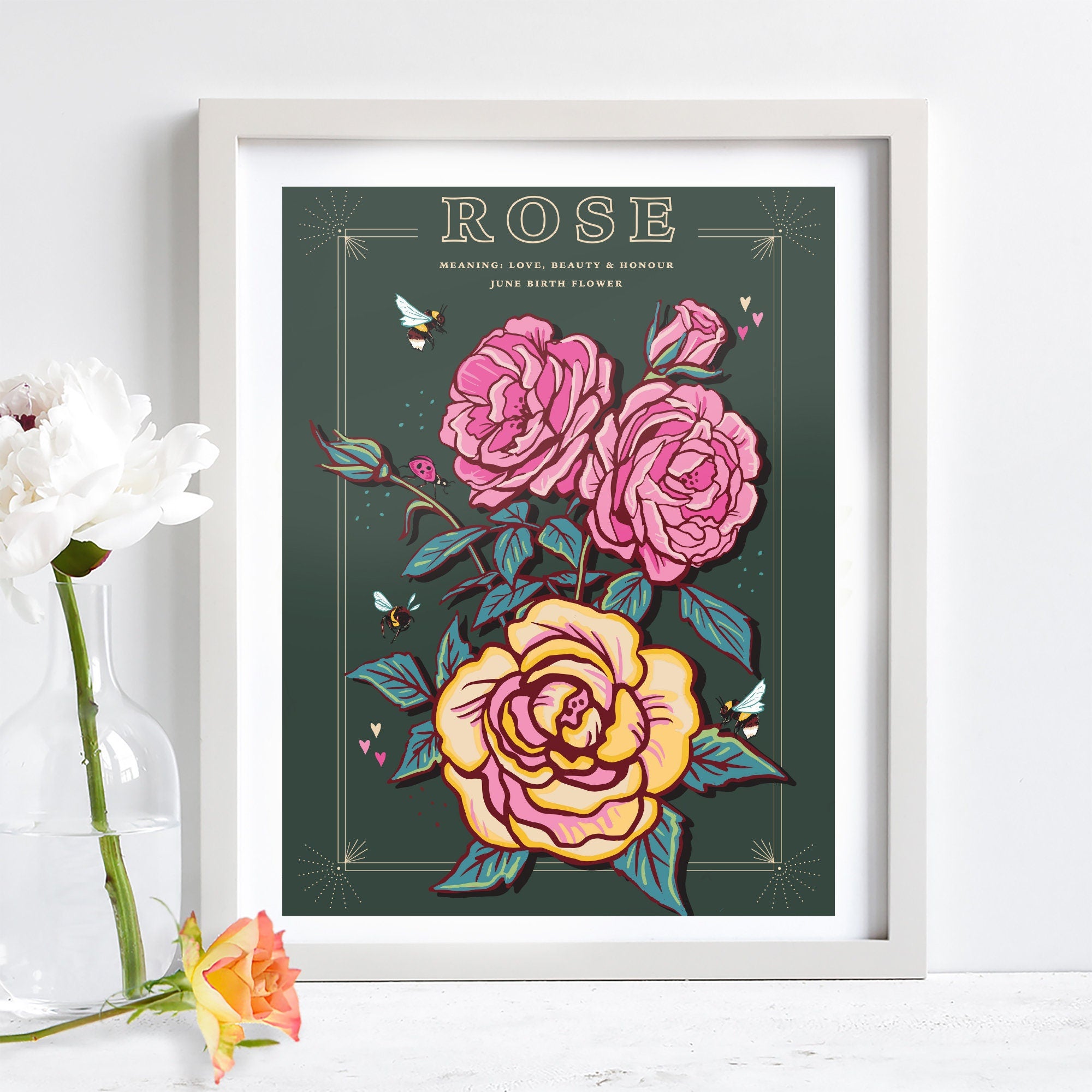 Rose June Birth Flower Wall Art Print