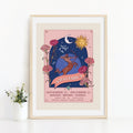 Sagittarius Wall Art Print, Zodiac Sign and Flowers Illustration Print
