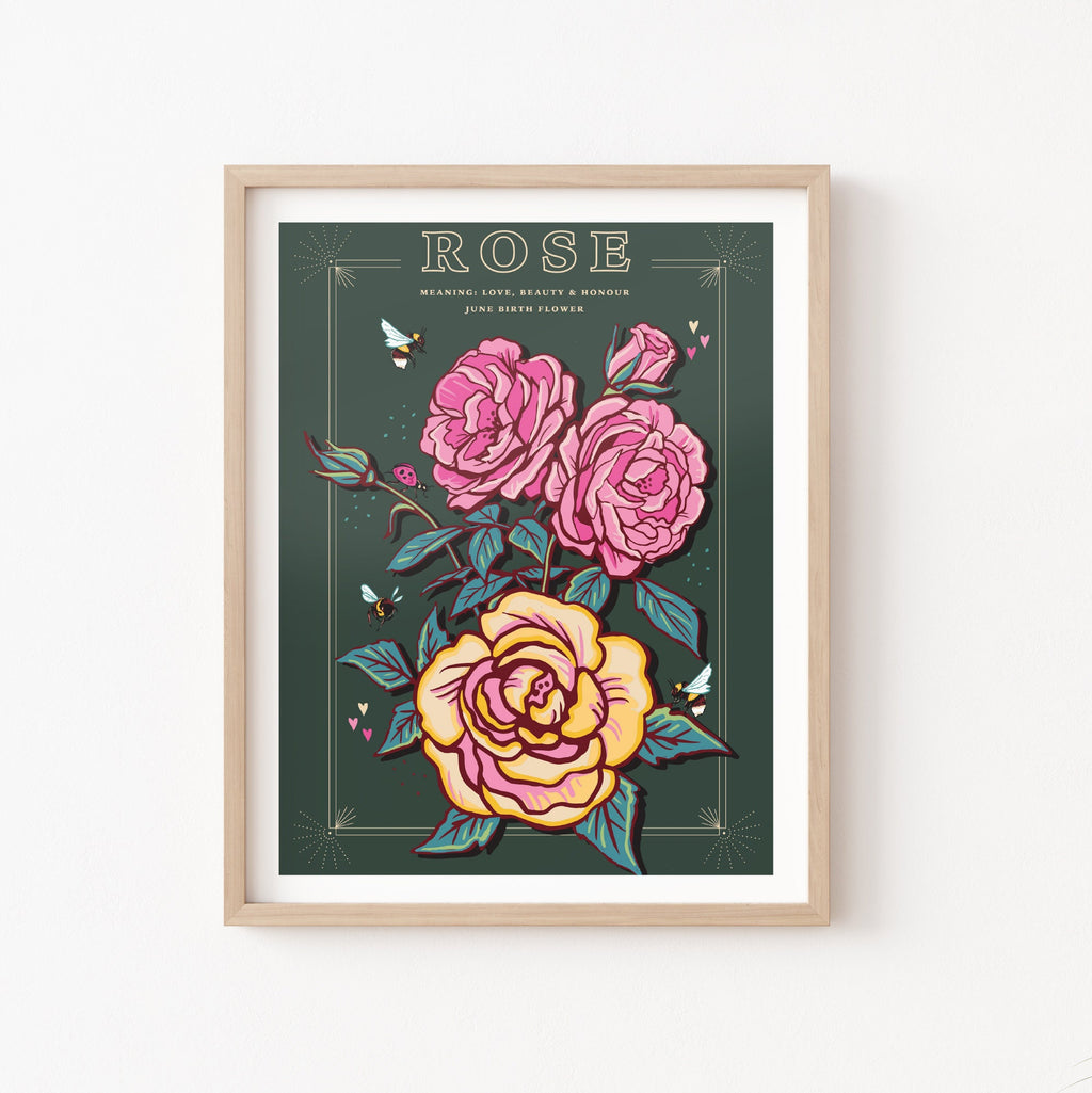 Rose June Birth Flower Wall Art Print