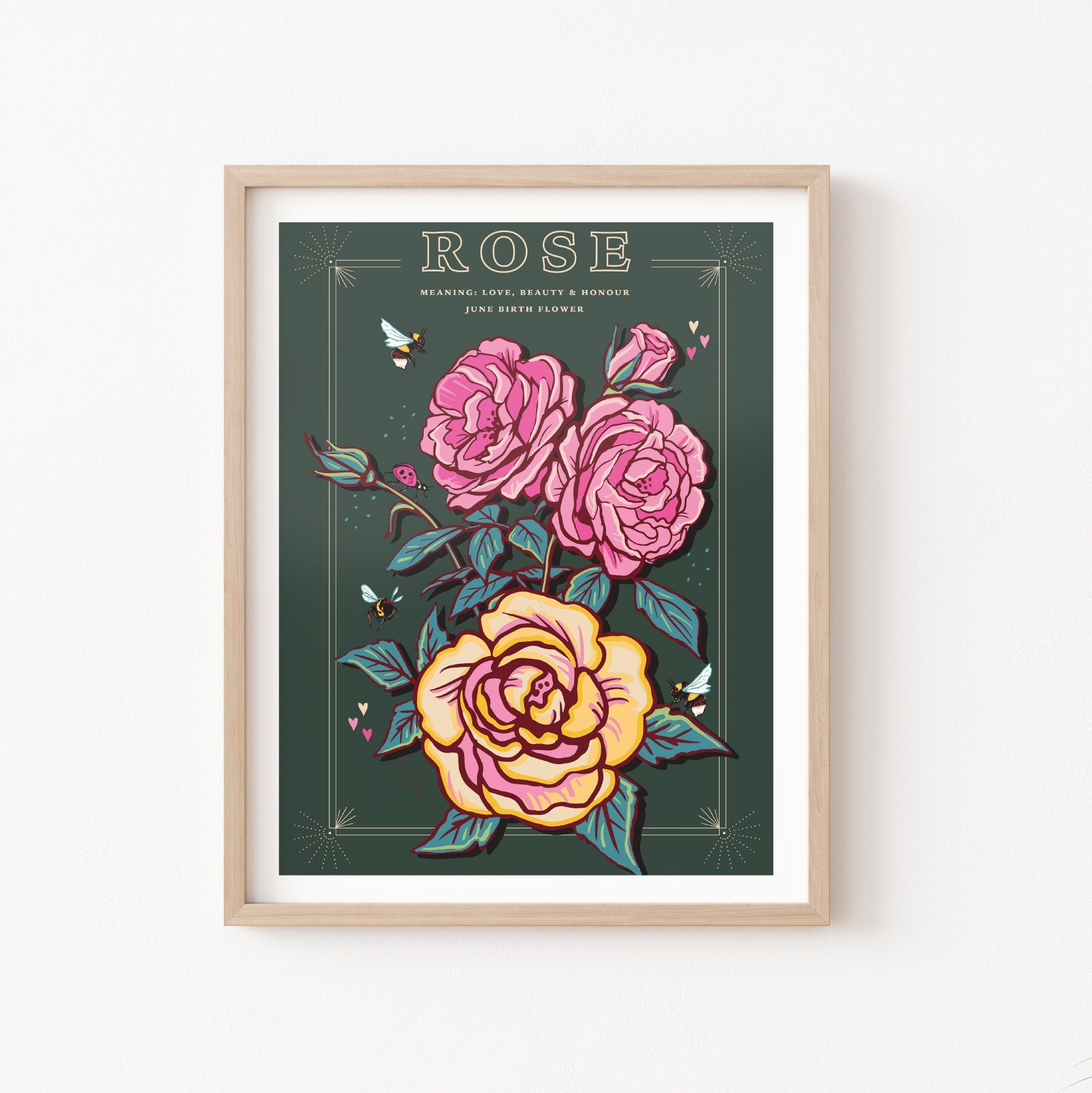 Rose June Birth Flower Wall Art Print