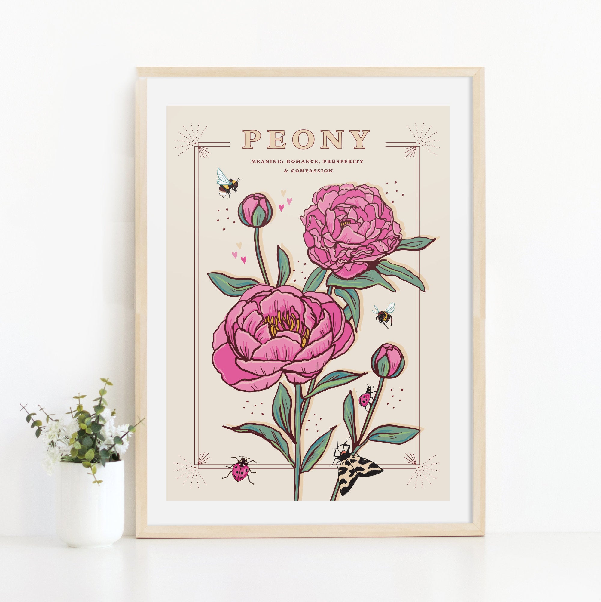 Peony November Birth Flower Wall Art Print