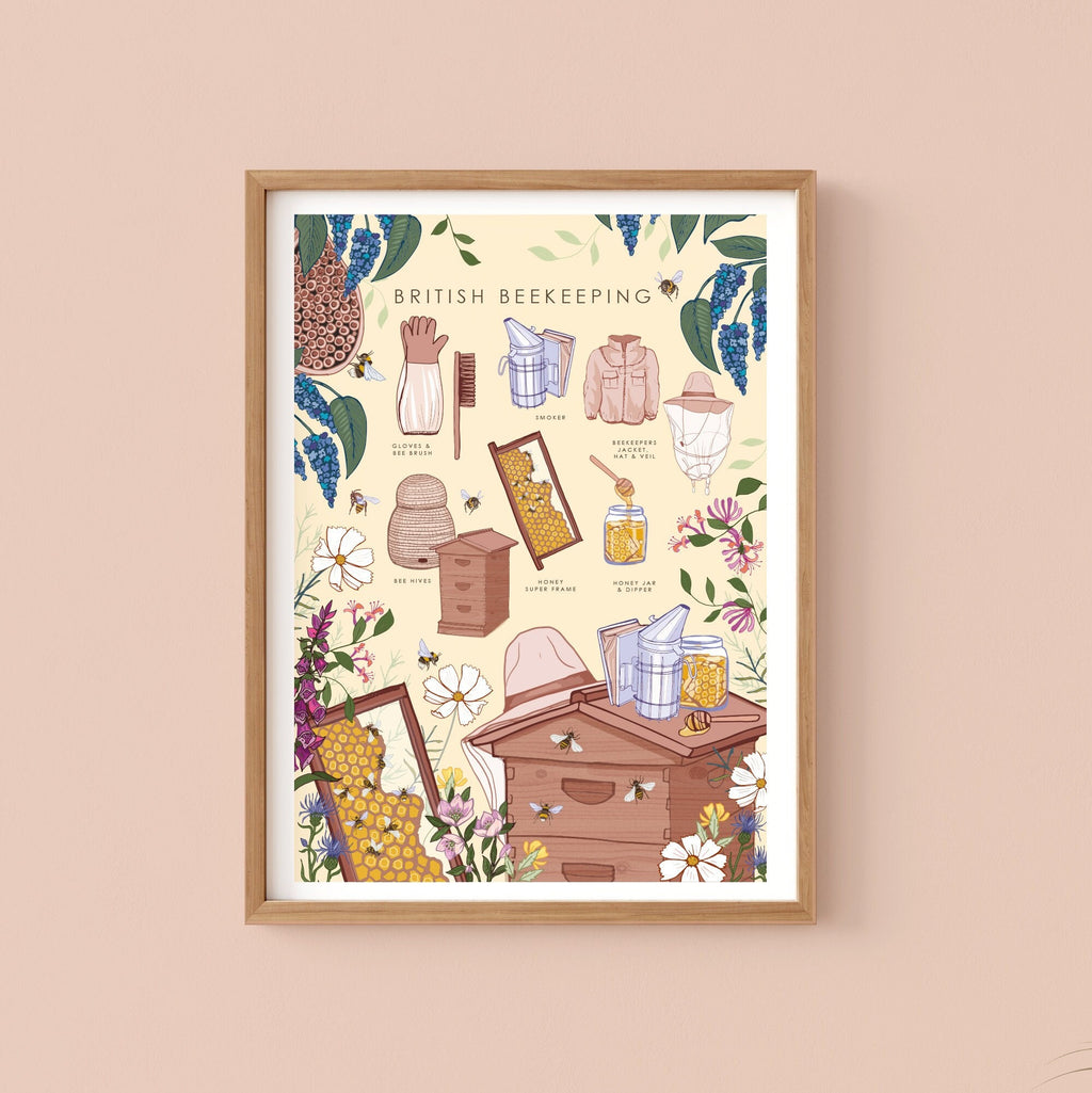 British Beekeeping Nature Guide Wall Art Print