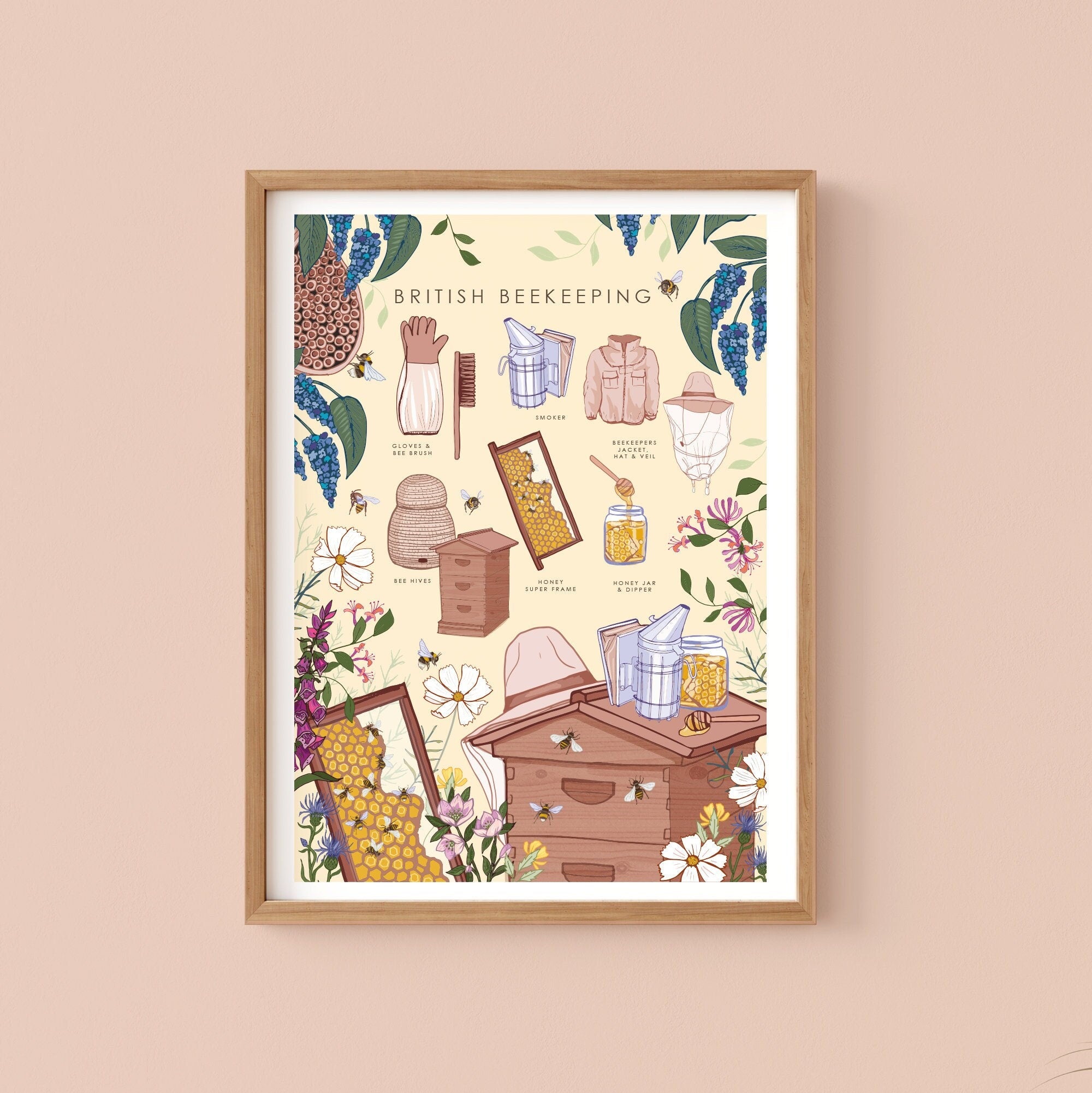 British Beekeeping Nature Guide Wall Art Print