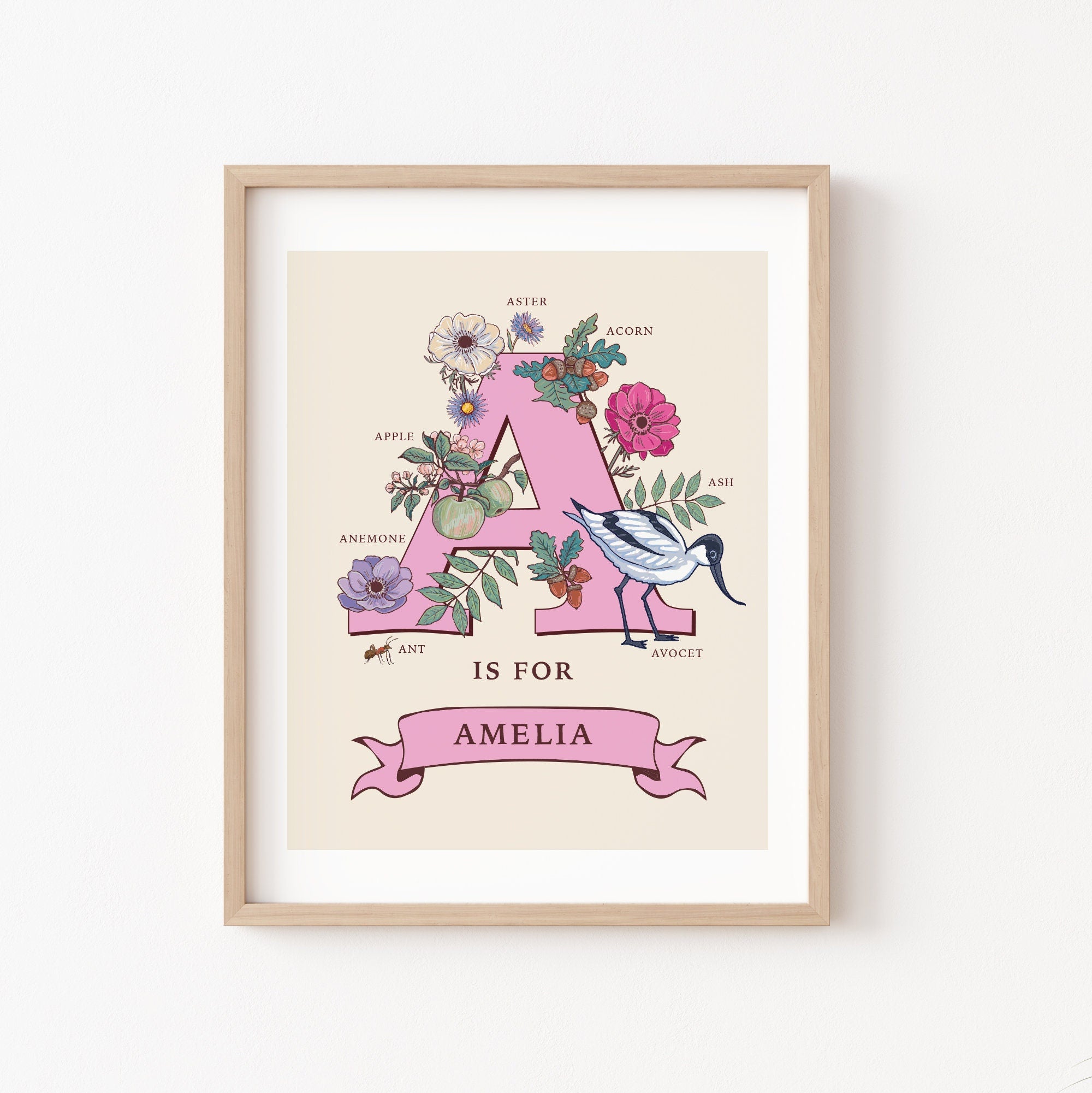 Personalised Monogram Initial Letter A, Nature Guide Wall Art Print