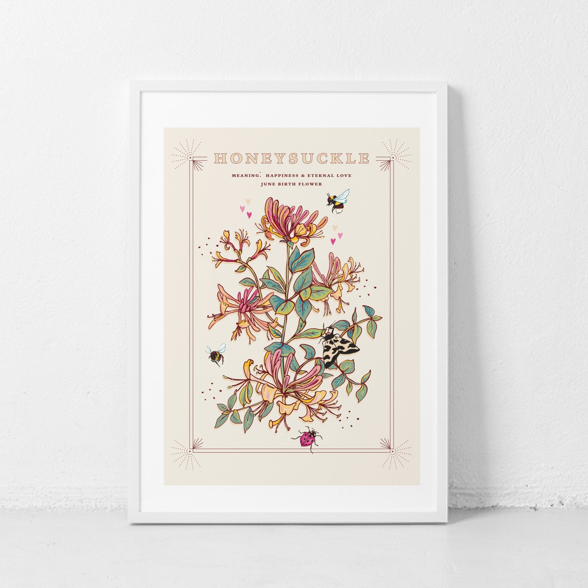 Honeysuckle June Birth Flower Wall Art Print
