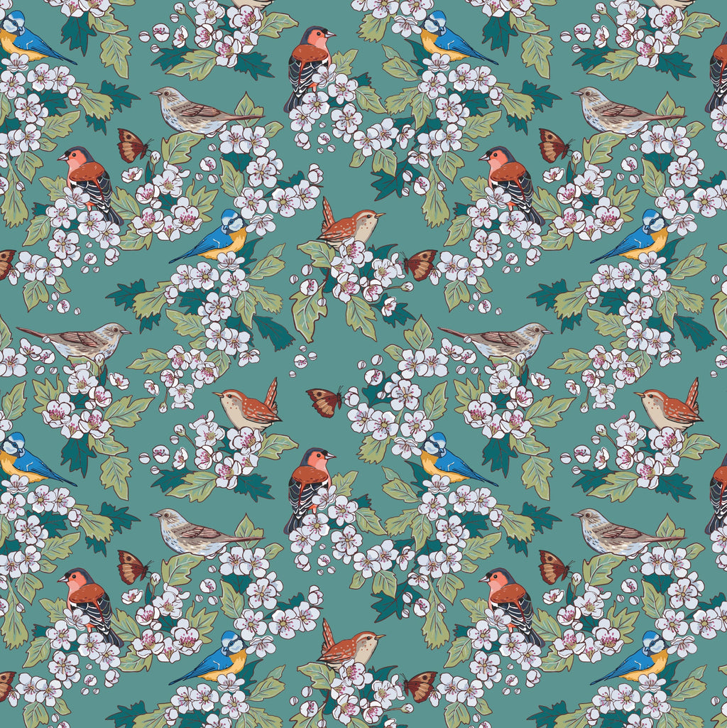 Hawthorn Blossom Gift Wrap, Hedgerow Birds Wrapping Paper