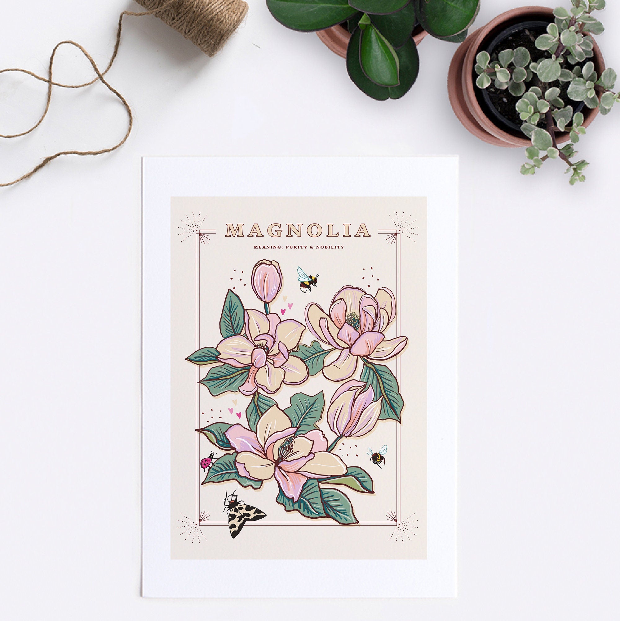 Magnolia Wall Art Print, Meaning of Flowers Illustration Print