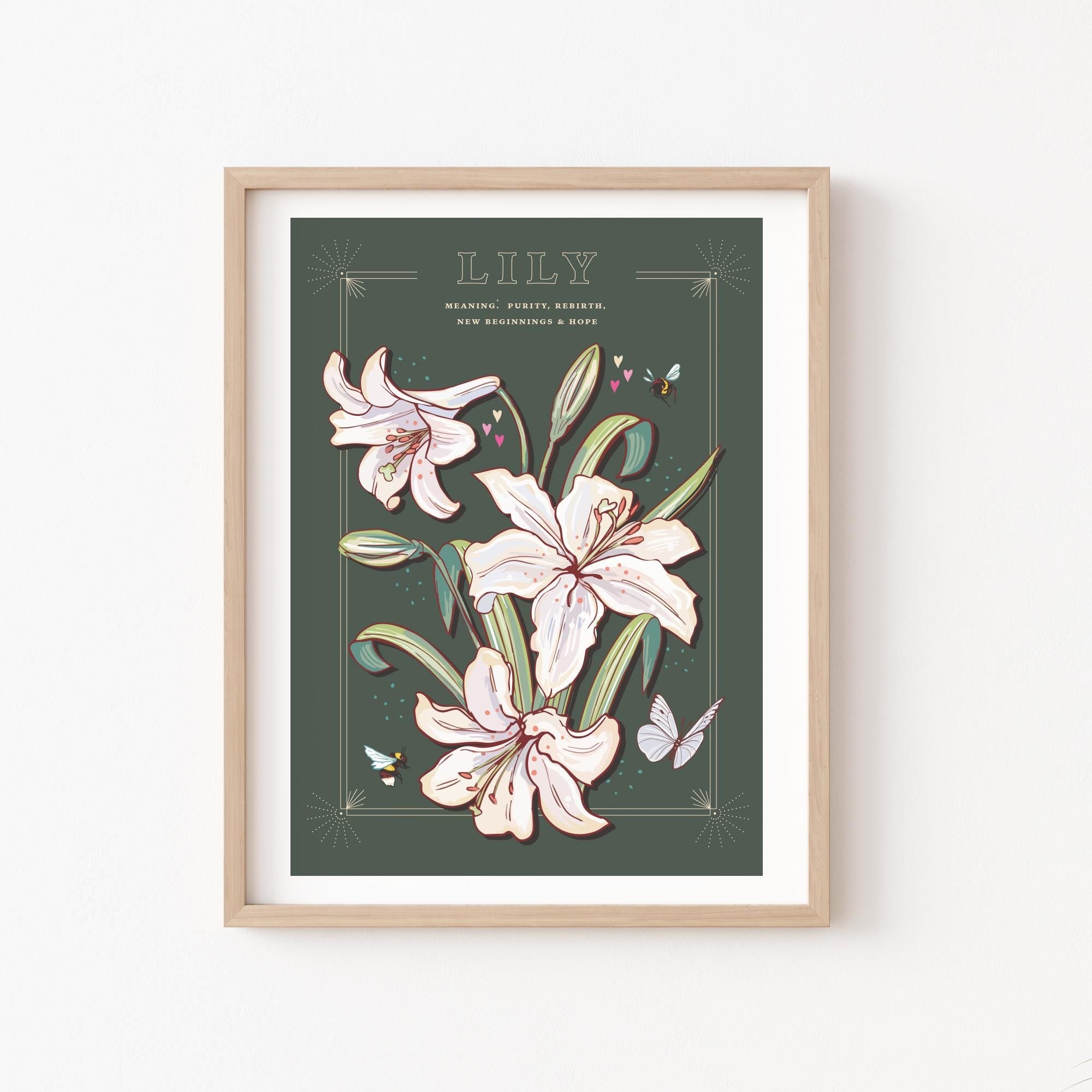 Lily Wall Art Print, Flower Meaning Illustration Print
