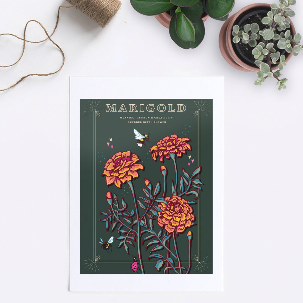Marigold October Birth Flower Wall Art Print