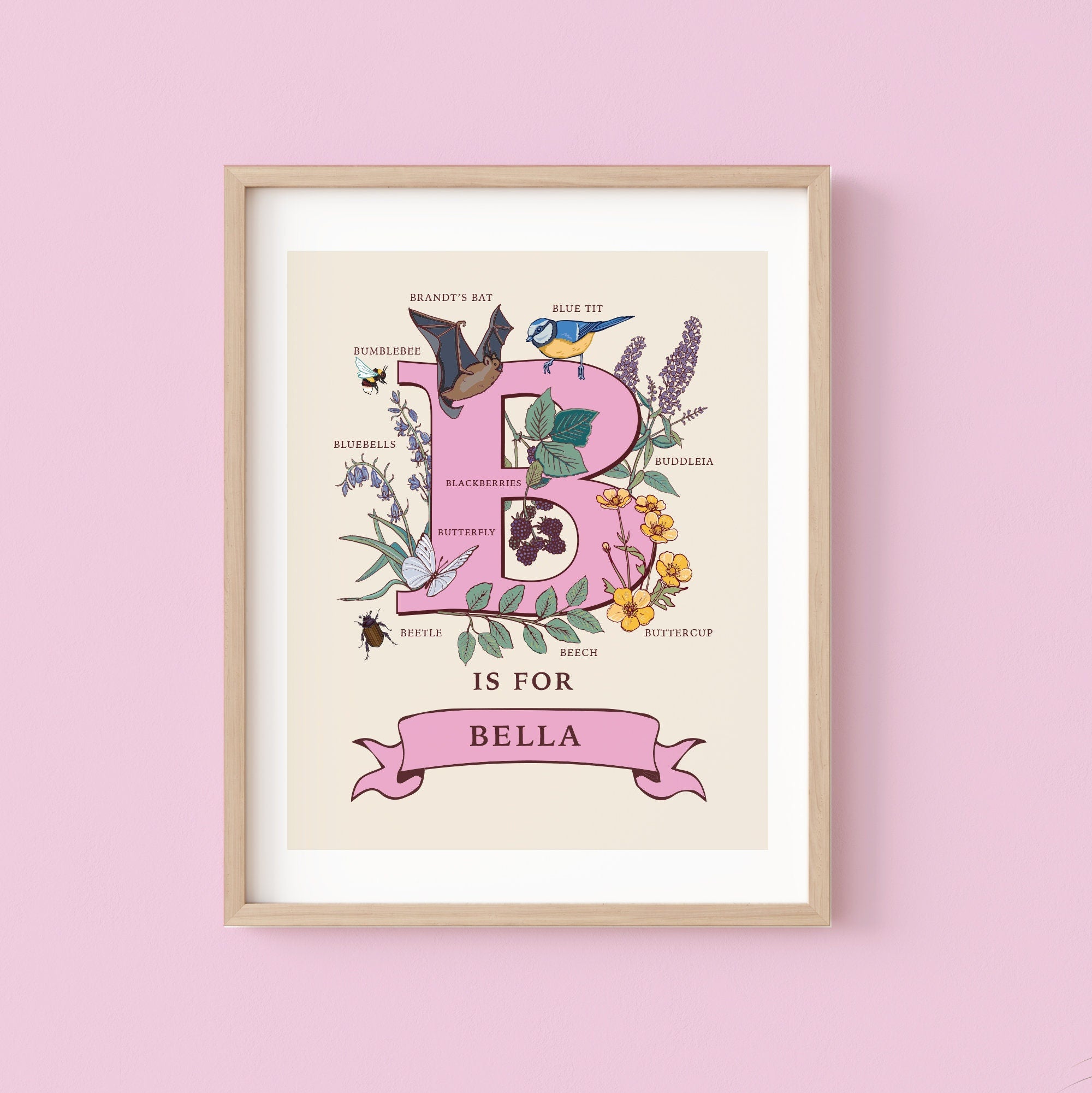 Personalised Monogram Initial Letter B, Nature Guide Wall Art Print