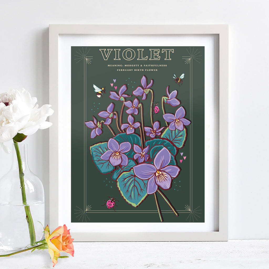 Violets February Birth Flower Wall Art Print