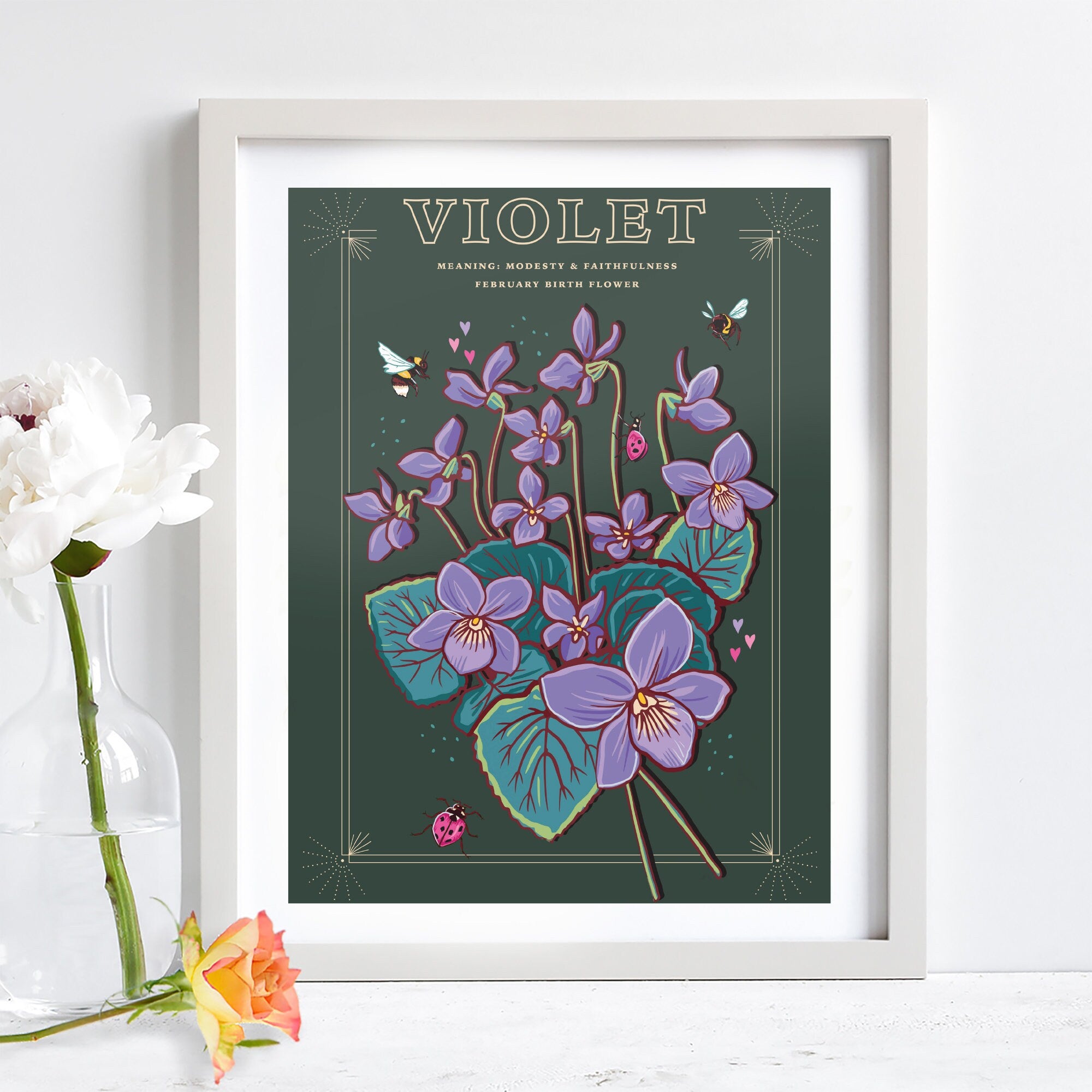 Violets February Birth Flower Wall Art Print