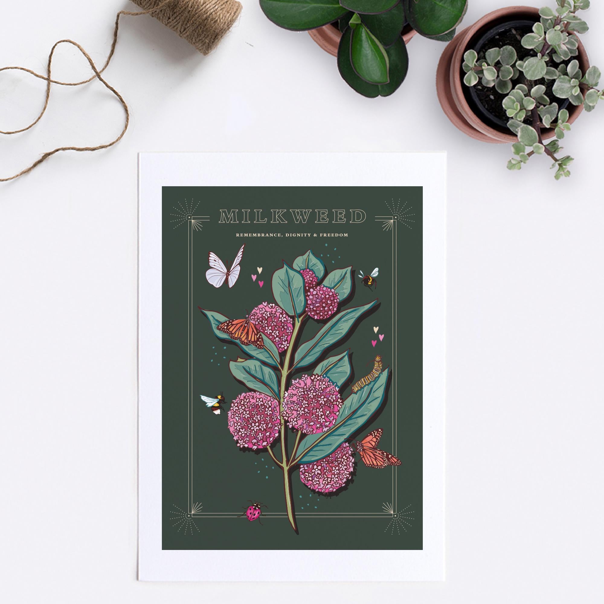 Milkweed and Monarch Butterfly Wall Art Print