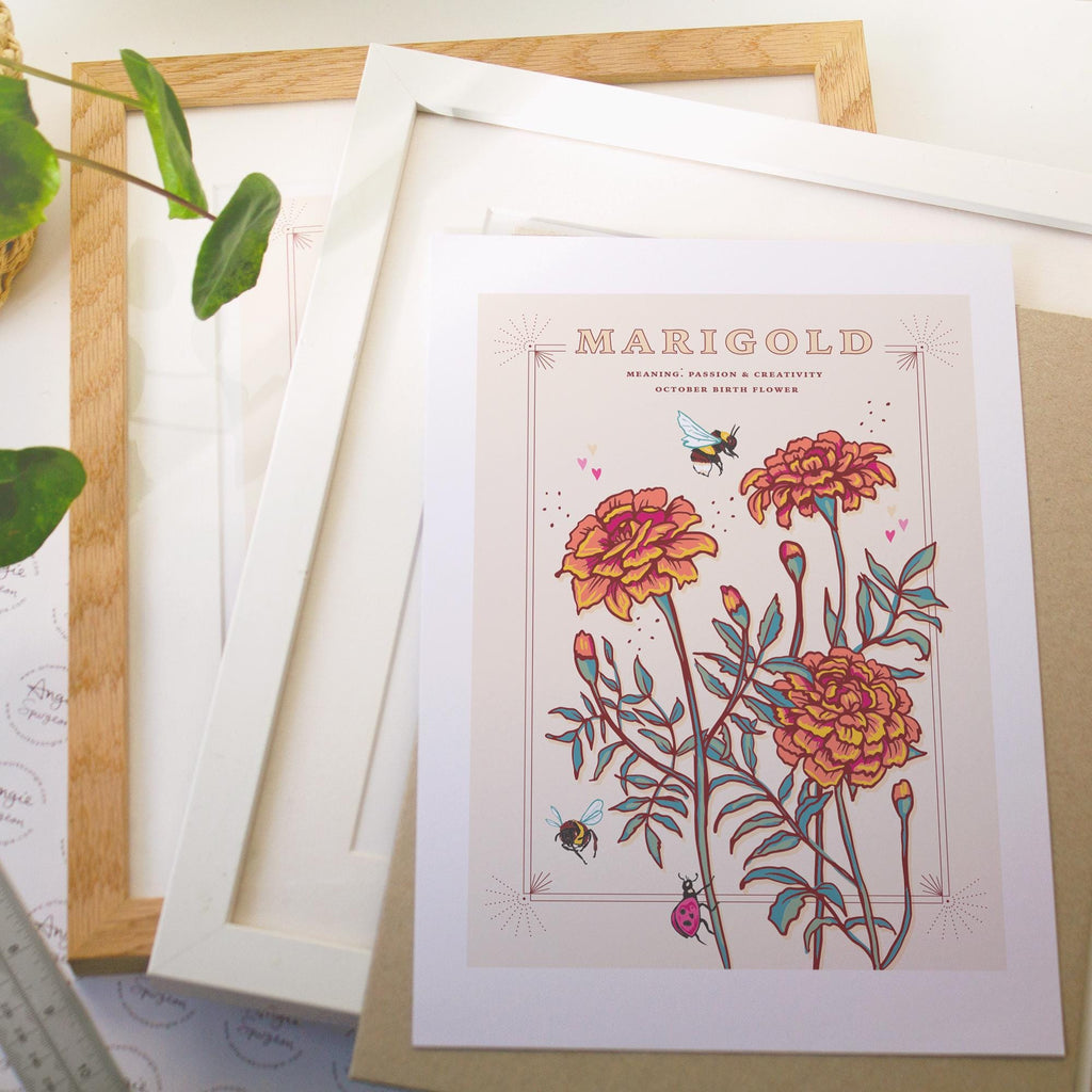 Marigold October Birth Flower Wall Art Print
