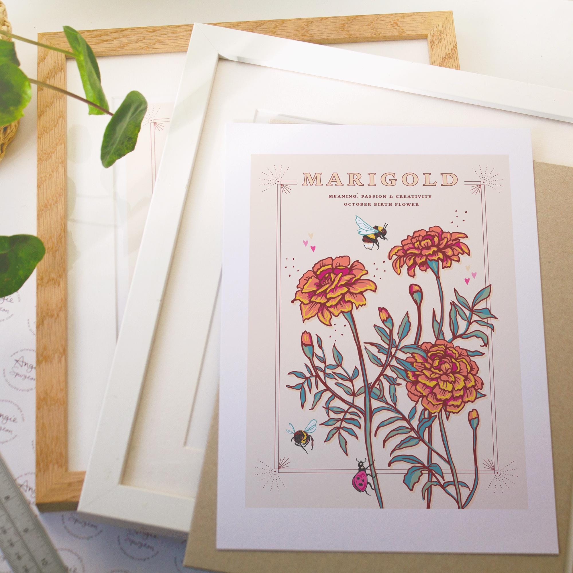 Marigold October Birth Flower Wall Art Print