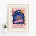 Aries Wall Art Print, Zodiac Sign and Flowers Illustration Print