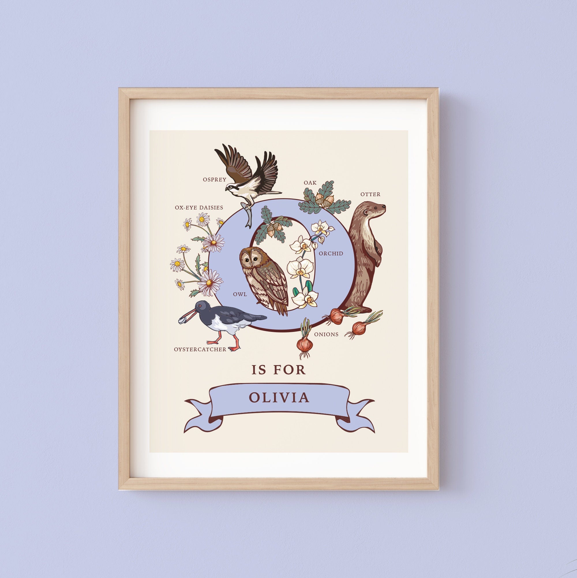 O - Personalised Letter O Print, Initial O Wall Art, Nature Guide Monogram Illustration