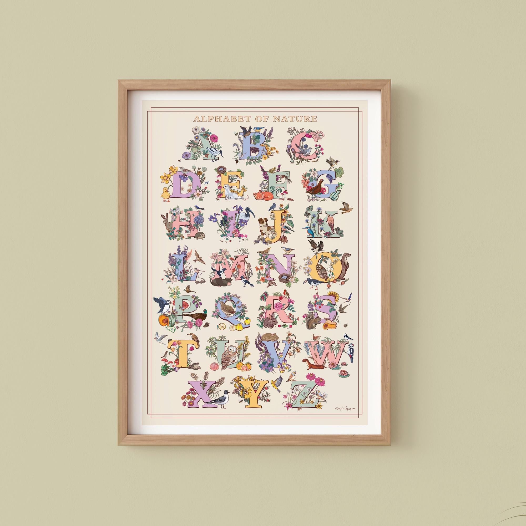 A to Z of Nature Alphabet Wall Art Print A4 size