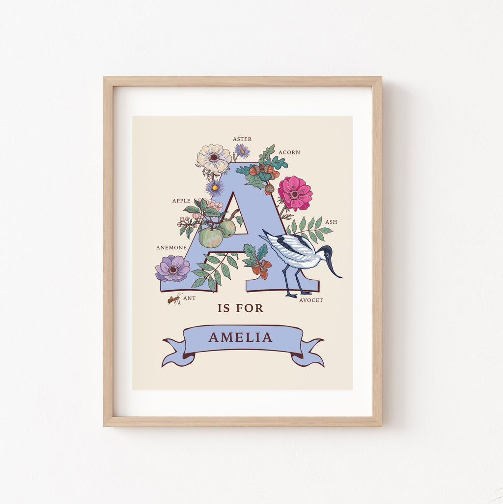 Personalised Monogram Initial Letter A, Nature Guide Wall Art Print