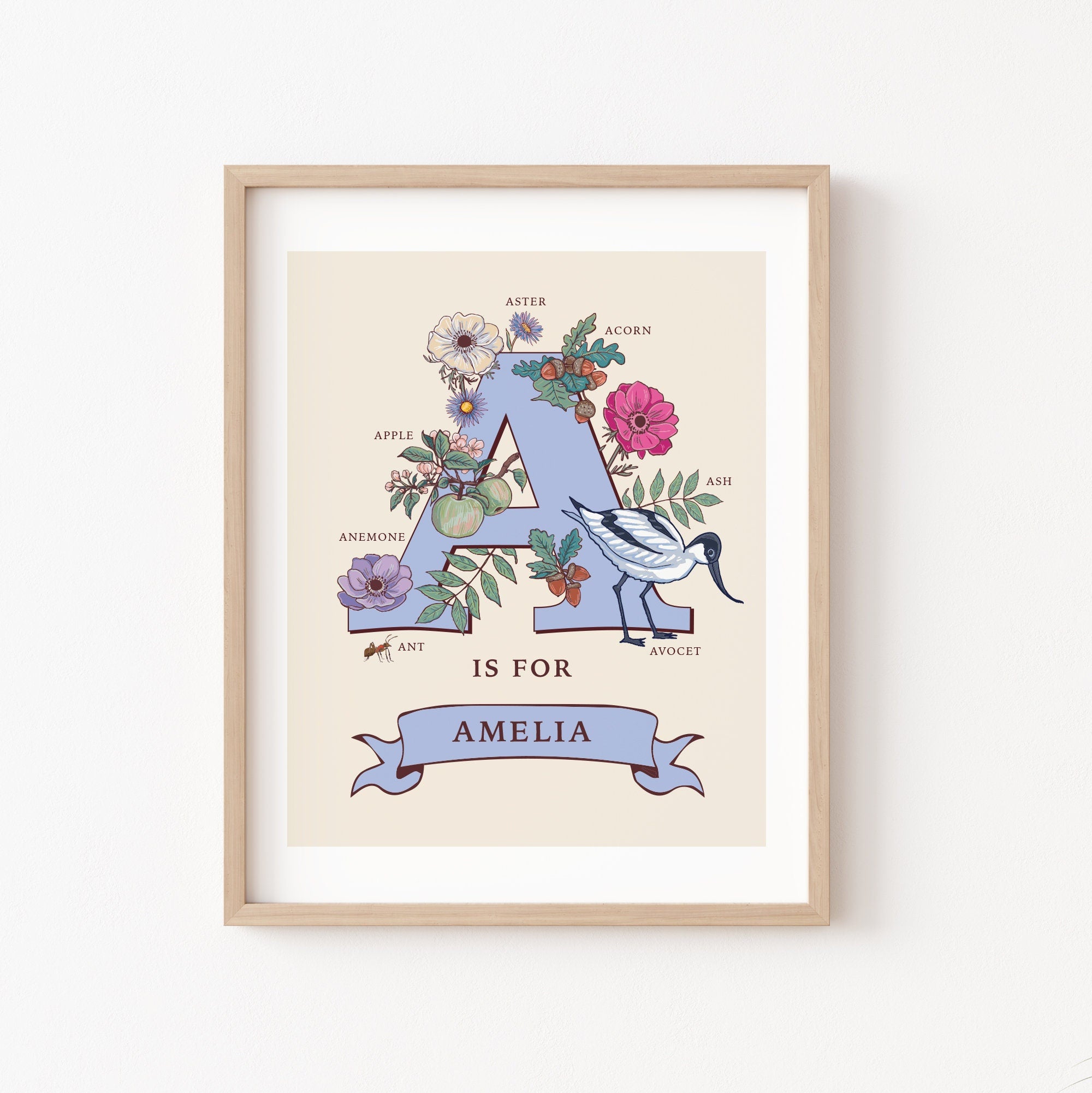Personalised Monogram Initial Letter A, Nature Guide Wall Art Print